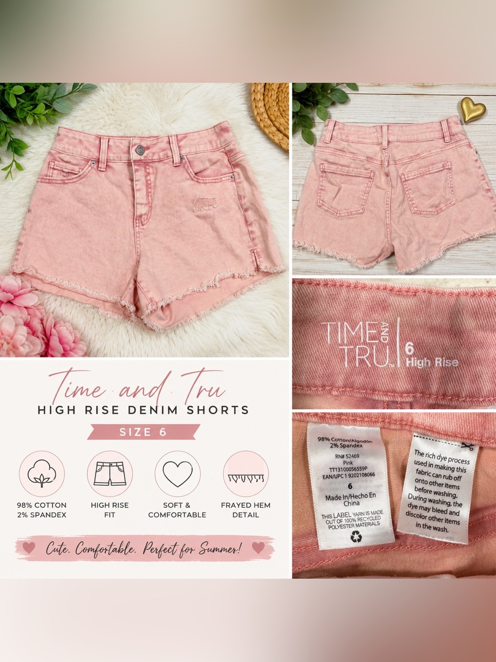 Time and Tru Pink High-Waist Denim Shorts